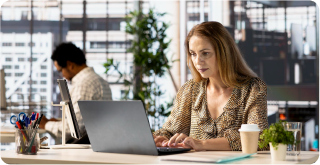 Woman working on laptop